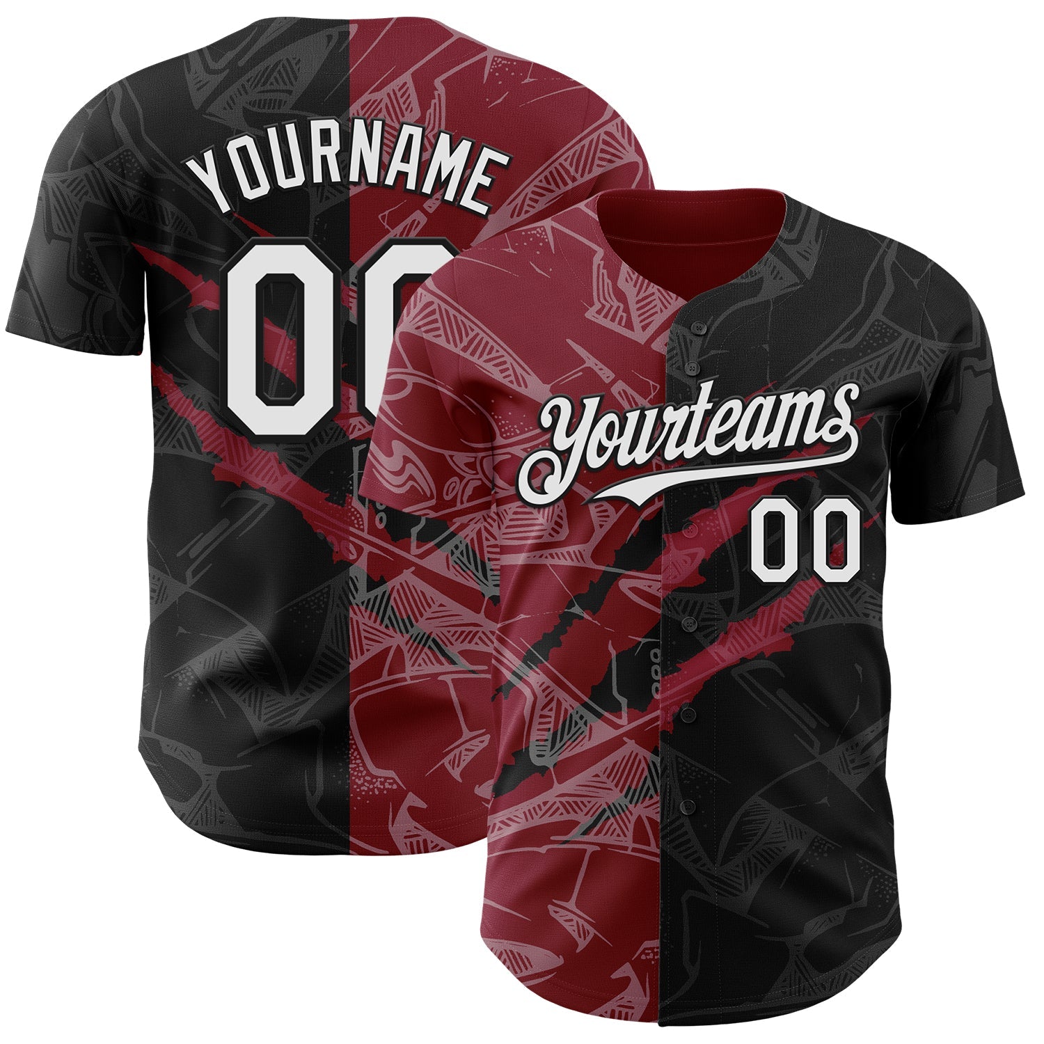 Custom Graffiti Pattern White Black-Crimson 3D Scratch Authentic Baseball Jersey - Sky-Custom