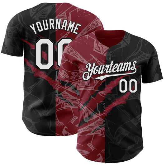 Custom Graffiti Pattern White Black-Crimson 3D Scratch Authentic Baseball Jersey - Sky-Custom