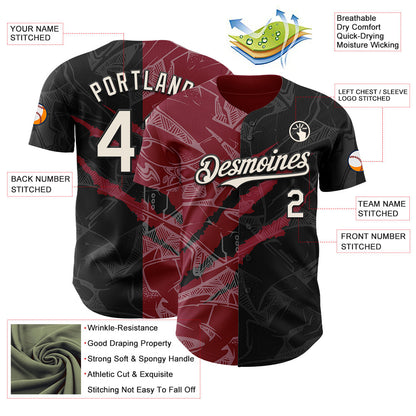 Custom Graffiti Pattern Cream Black-Crimson 3D Scratch Authentic Baseball Jersey - Sky-Custom