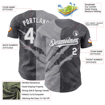 Custom Graffiti Pattern White Steel Gray-Gray 3D Scratch Authentic Baseball Jersey - Sky-Custom