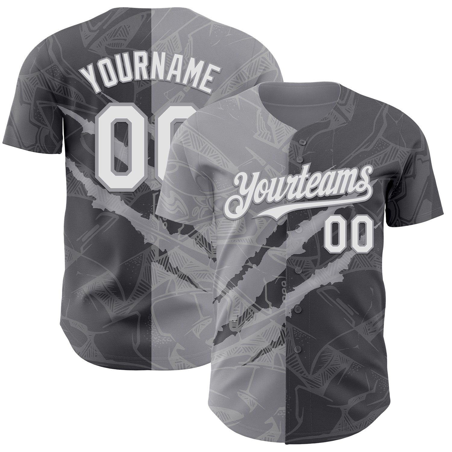 Custom Graffiti Pattern White Steel Gray-Gray 3D Scratch Authentic Baseball Jersey - Sky-Custom