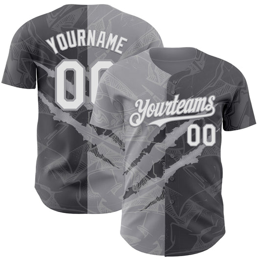 Custom Graffiti Pattern White Steel Gray-Gray 3D Scratch Authentic Baseball Jersey - Sky-Custom