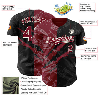 Custom Graffiti Pattern Crimson Black-Cream 3D Scratch Authentic Baseball Jersey - Sky-Custom