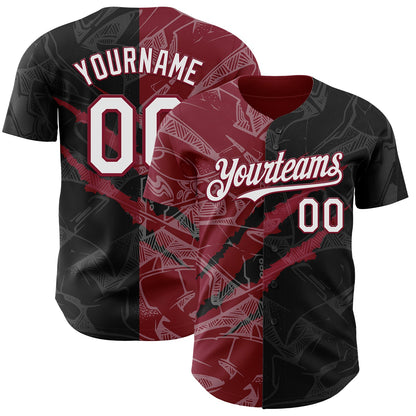 Custom Graffiti Pattern White Black-Crimson 3D Scratch Authentic Baseball Jersey - Sky-Custom