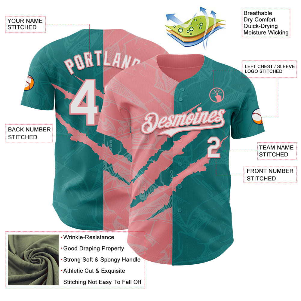 Custom Graffiti Pattern White Teal-Medium Pink 3D Scratch Authentic Baseball Jersey - Sky-Custom