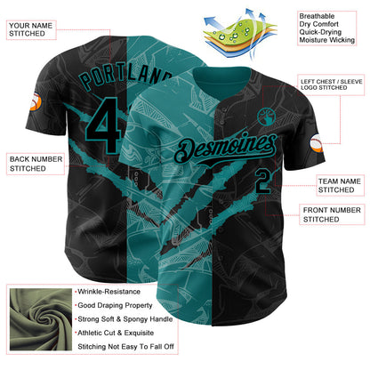 Custom Graffiti Pattern Black-Teal 3D Scratch Authentic Baseball Jersey - Sky-Custom