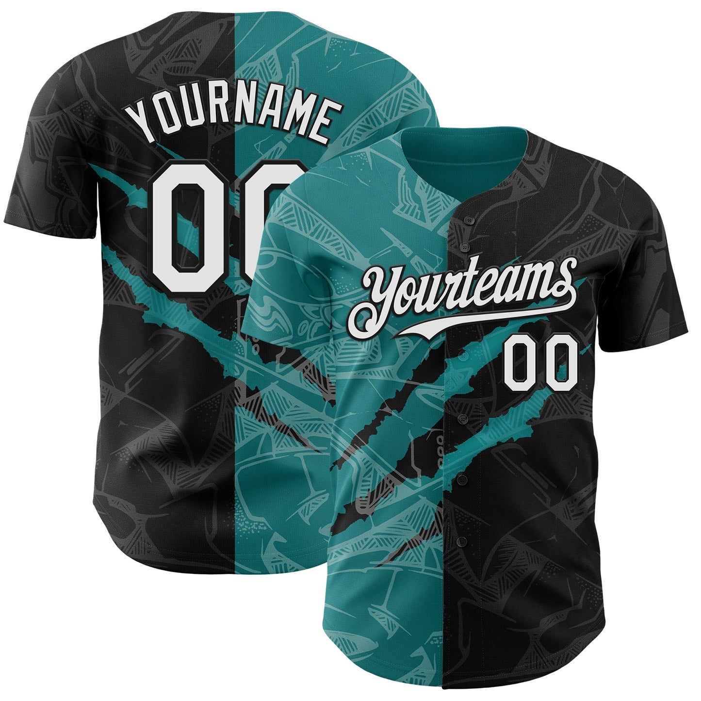 Custom Graffiti Pattern White Black-Teal 3D Scratch Authentic Baseball Jersey - Sky-Custom