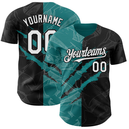 Custom Graffiti Pattern White Black-Teal 3D Scratch Authentic Baseball Jersey - Sky-Custom