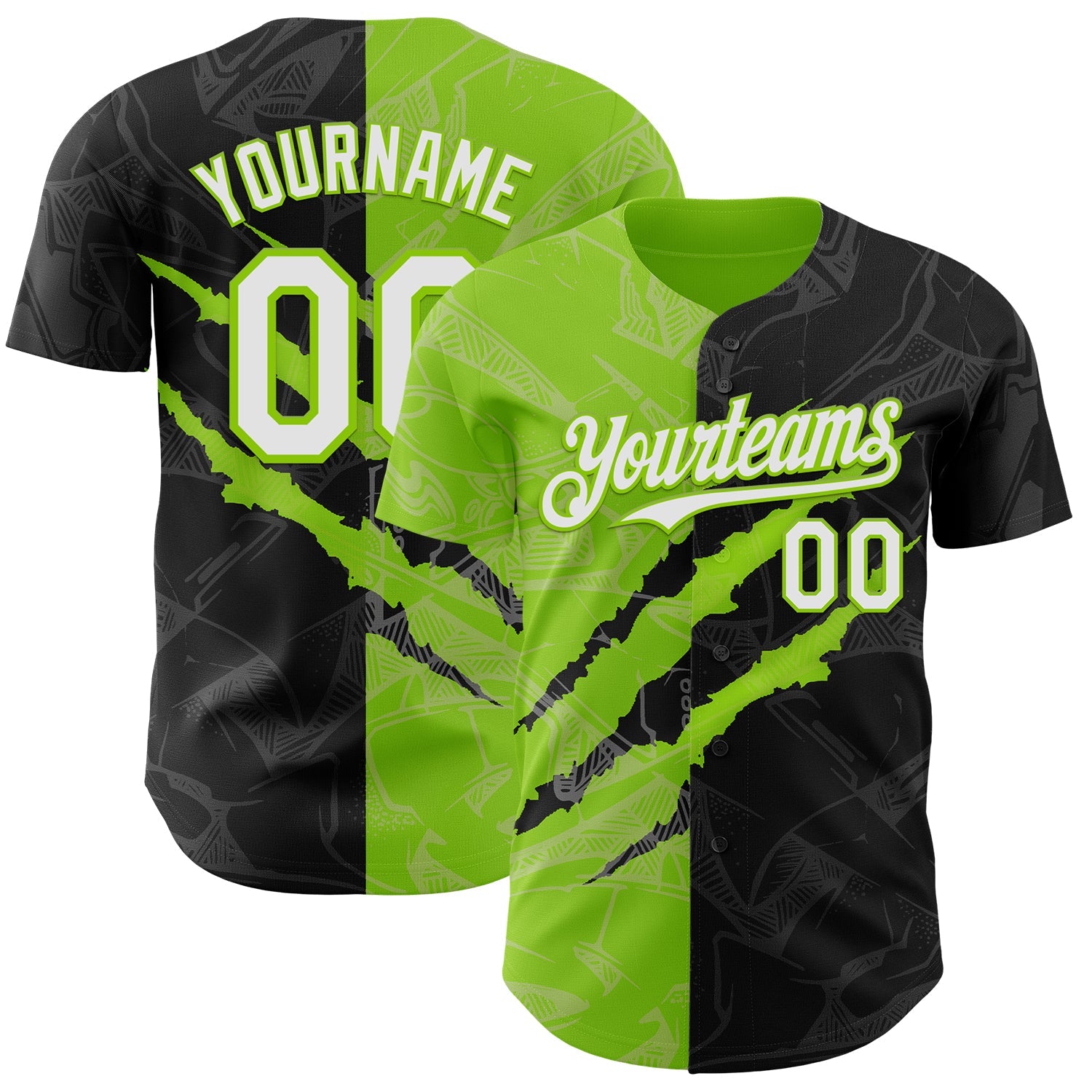 Custom Graffiti Pattern White Black-Neon Green 3D Scratch Authentic Baseball Jersey - Sky-Custom