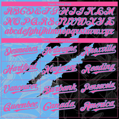 Custom Graffiti Pattern Pink Black-Sky Blue 3D Scratch Authentic Baseball Jersey - Sky-Custom