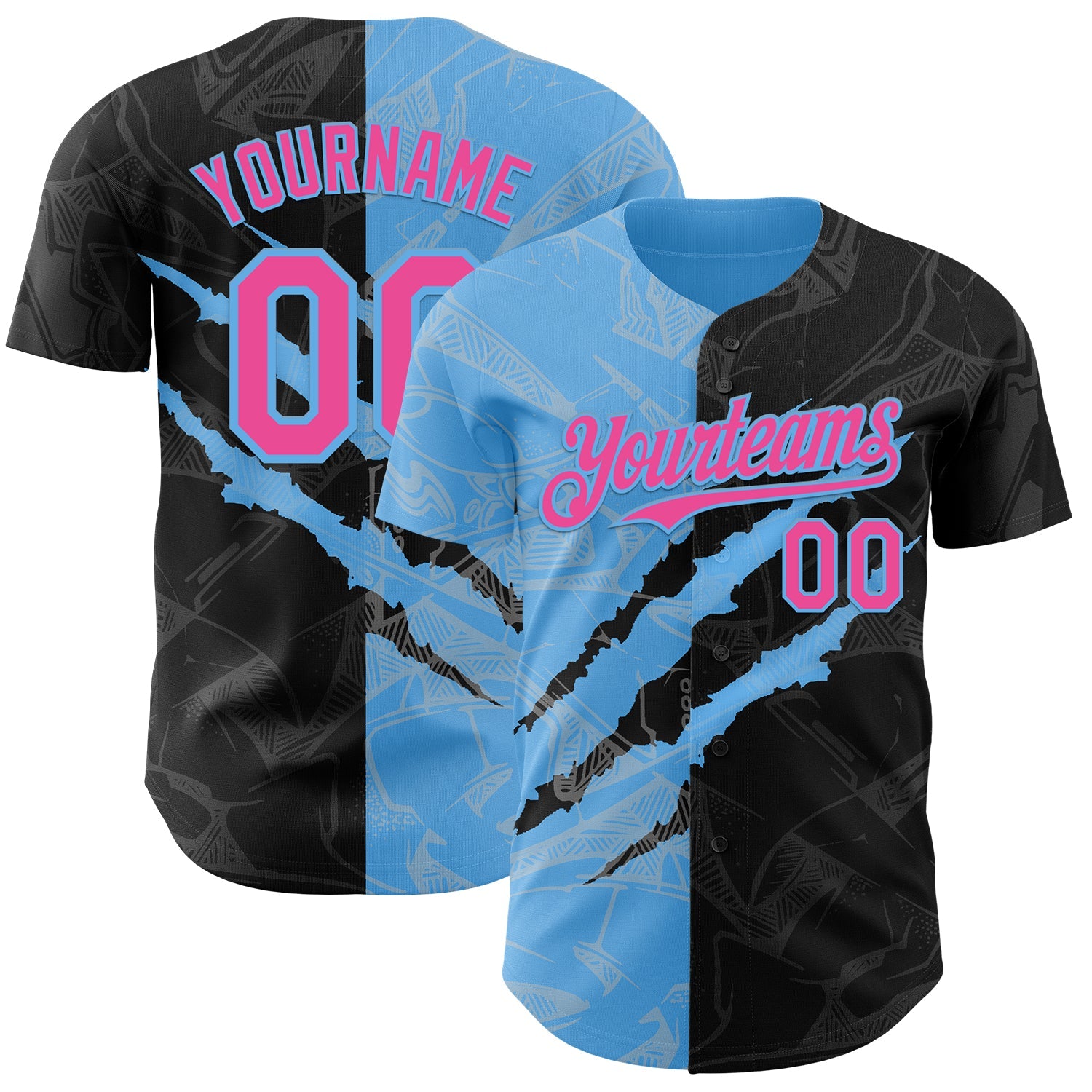 Custom Graffiti Pattern Pink Black-Sky Blue 3D Scratch Authentic Baseball Jersey - Sky-Custom
