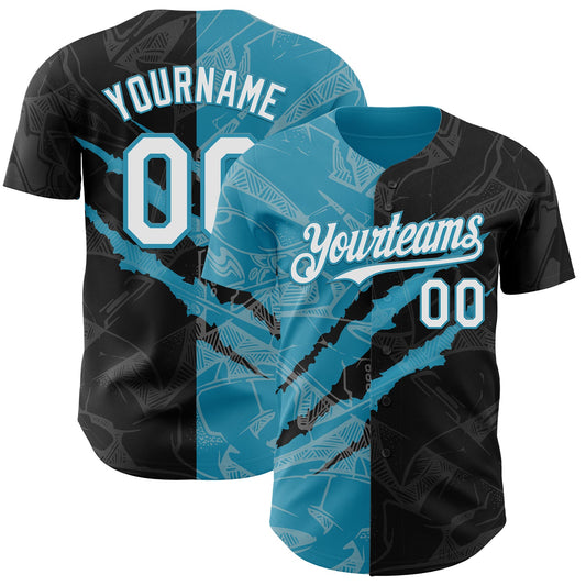 Custom Graffiti Pattern White Black-Panther Blue 3D Scratch Authentic Baseball Jersey - Sky-Custom