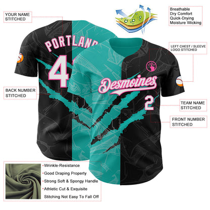 Custom Graffiti Pattern White Black Aqua-Pink 3D Scratch Authentic Baseball Jersey - Sky-Custom