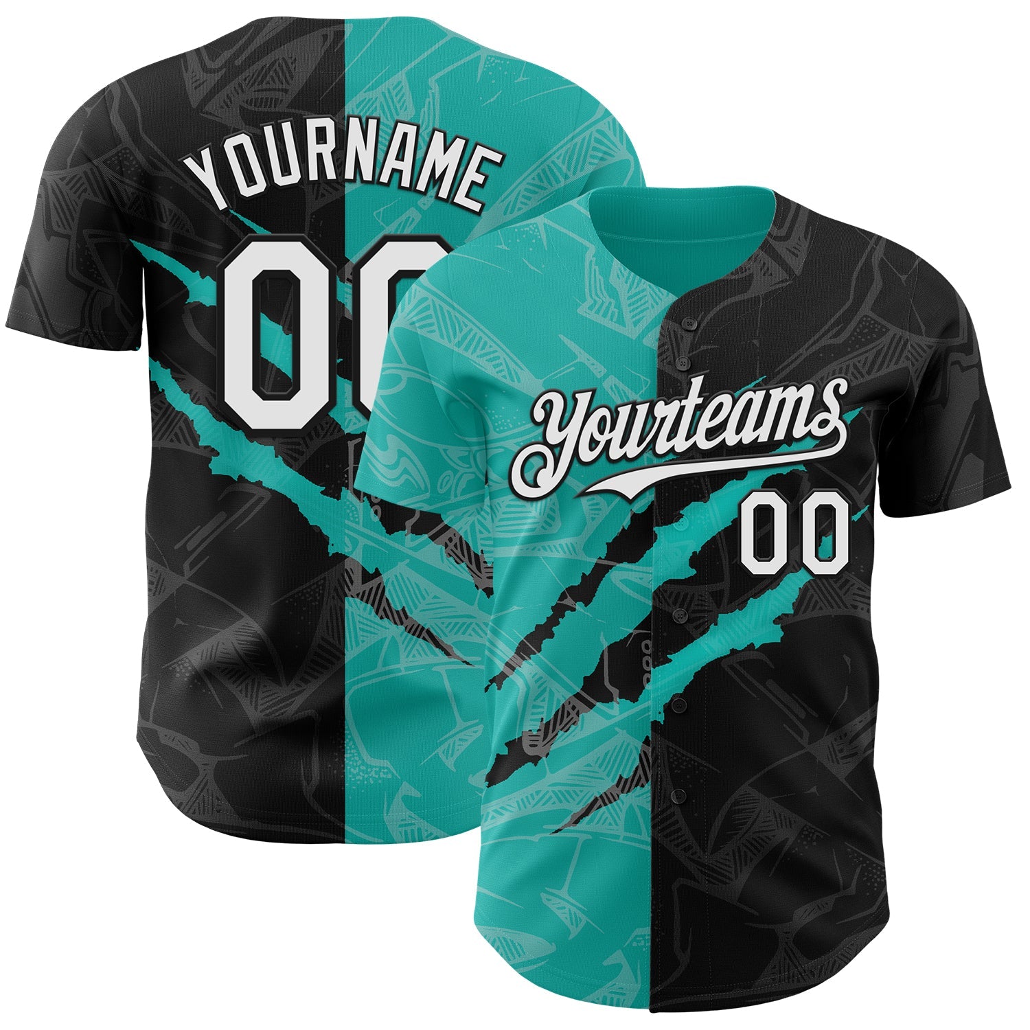 Custom Graffiti Pattern White Black-Aqua 3D Scratch Authentic Baseball Jersey - Sky-Custom
