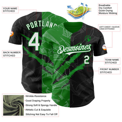 Custom Graffiti Pattern White Black-Grass Green 3D Scratch Authentic Baseball Jersey - Sky-Custom