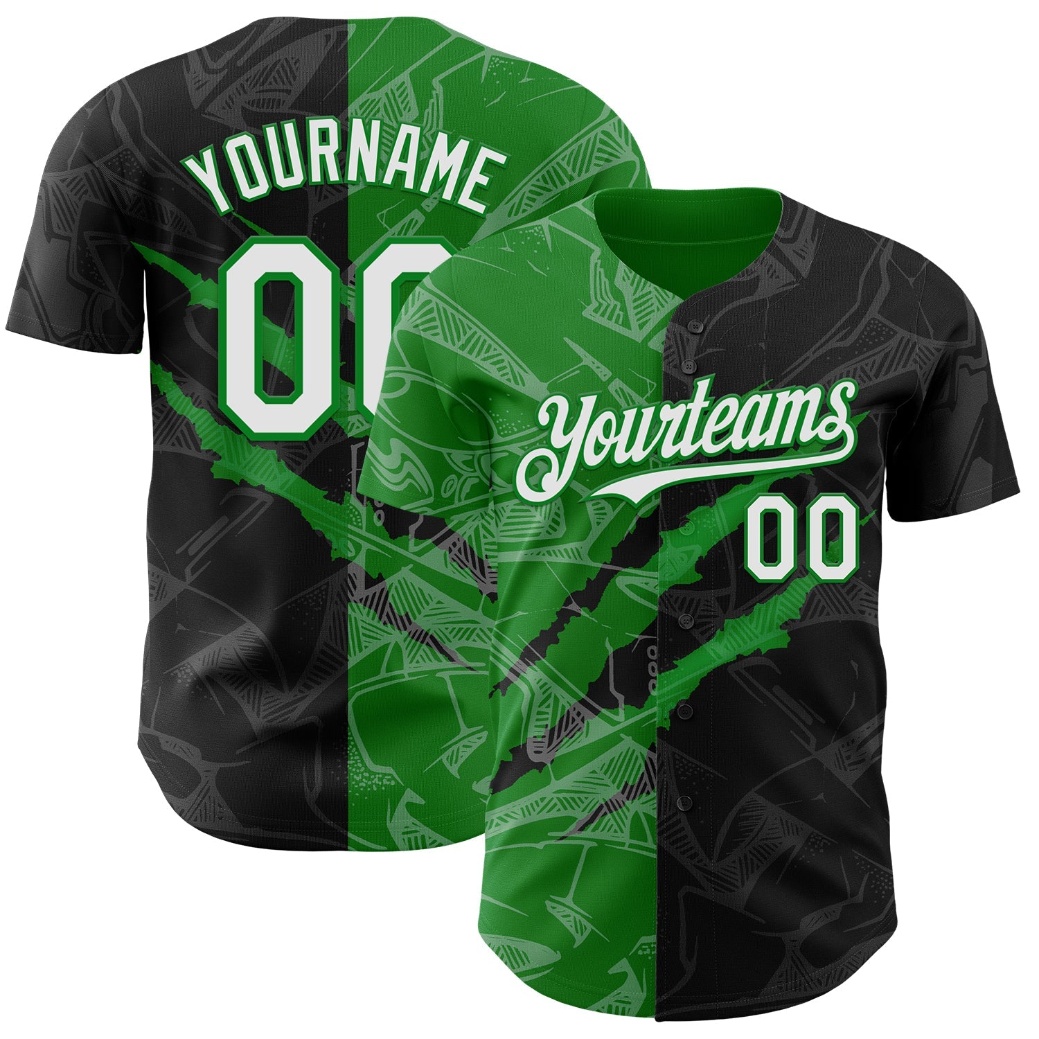 Custom Graffiti Pattern White Black-Grass Green 3D Scratch Authentic Baseball Jersey - Sky-Custom