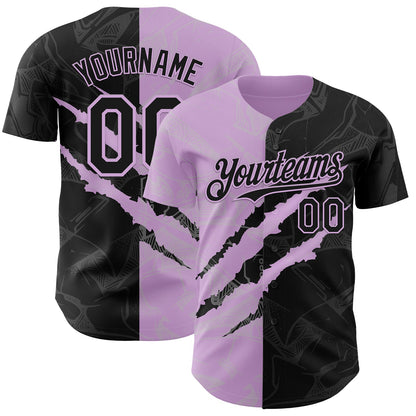 Custom Graffiti Pattern Black-Light Purple 3D Scratch Authentic Baseball Jersey - Sky-Custom