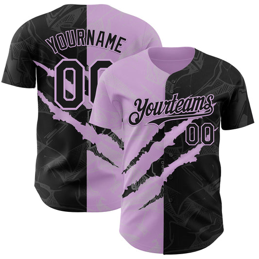 Custom Graffiti Pattern Black-Light Purple 3D Scratch Authentic Baseball Jersey - Sky-Custom