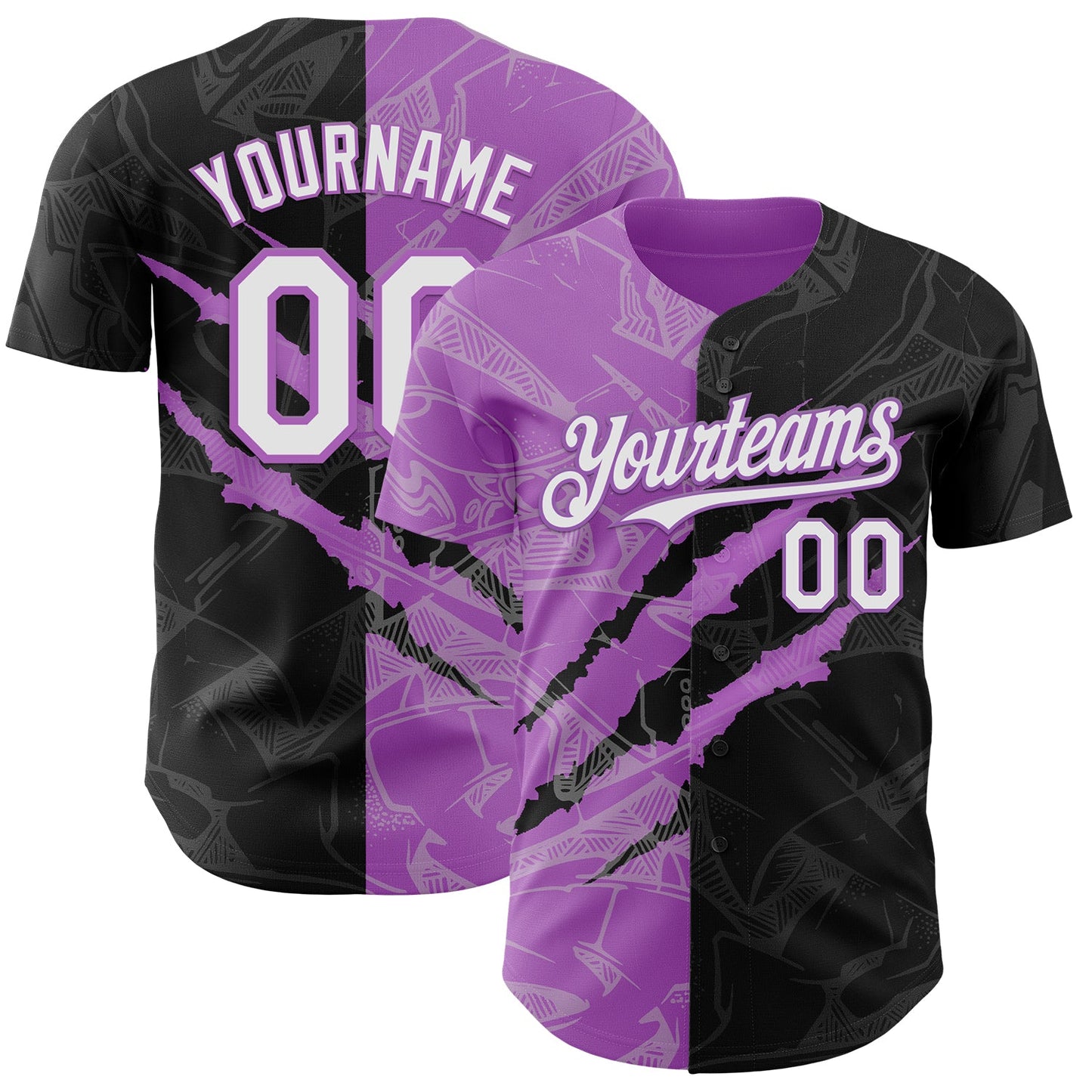 Custom Graffiti Pattern White Black-Medium Purple 3D Scratch Authentic Baseball Jersey - Sky-Custom