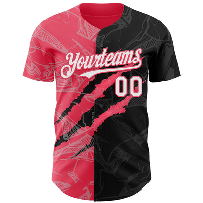Custom Graffiti Pattern White Black-Neon Pink 3D Scratch Authentic Baseball Jersey - Sky-Custom