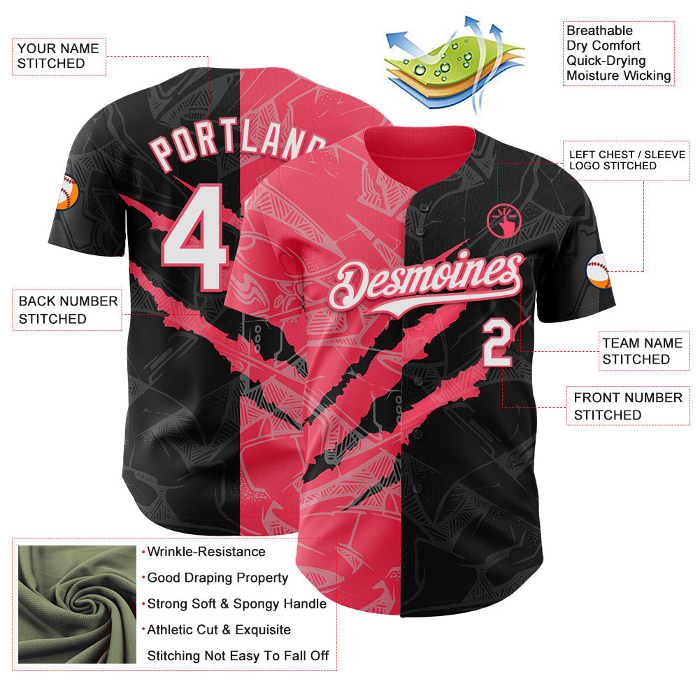 Custom Graffiti Pattern White Black-Neon Pink 3D Scratch Authentic Baseball Jersey - Sky-Custom