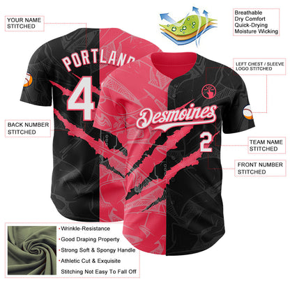 Custom Graffiti Pattern White Black-Neon Pink 3D Scratch Authentic Baseball Jersey - Sky-Custom
