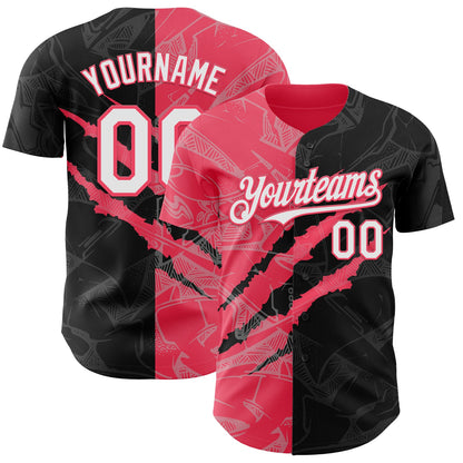 Custom Graffiti Pattern White Black-Neon Pink 3D Scratch Authentic Baseball Jersey - Sky-Custom