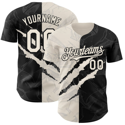 Custom Graffiti Pattern Cream-Black 3D Scratch Authentic Baseball Jersey - Sky-Custom