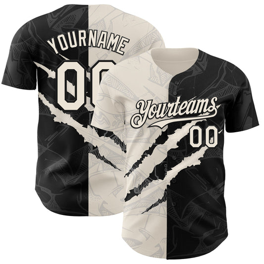 Custom Graffiti Pattern Cream-Black 3D Scratch Authentic Baseball Jersey - Sky-Custom
