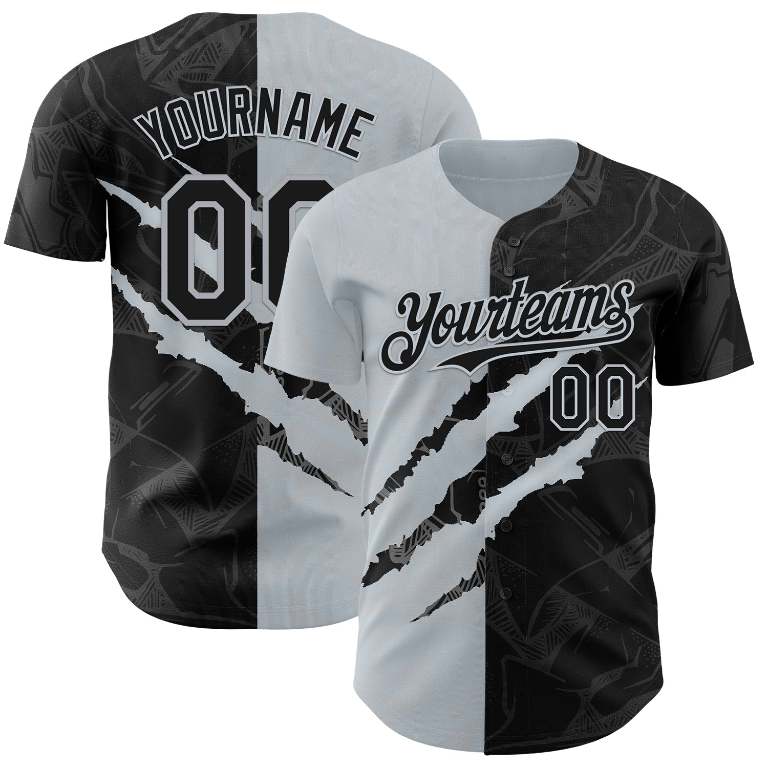 Custom Graffiti Pattern Black-Silver 3D Scratch Authentic Baseball Jersey - Sky-Custom