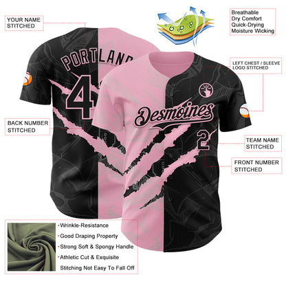 Custom Graffiti Pattern Black-Light Pink 3D Scratch Authentic Baseball Jersey - Sky-Custom