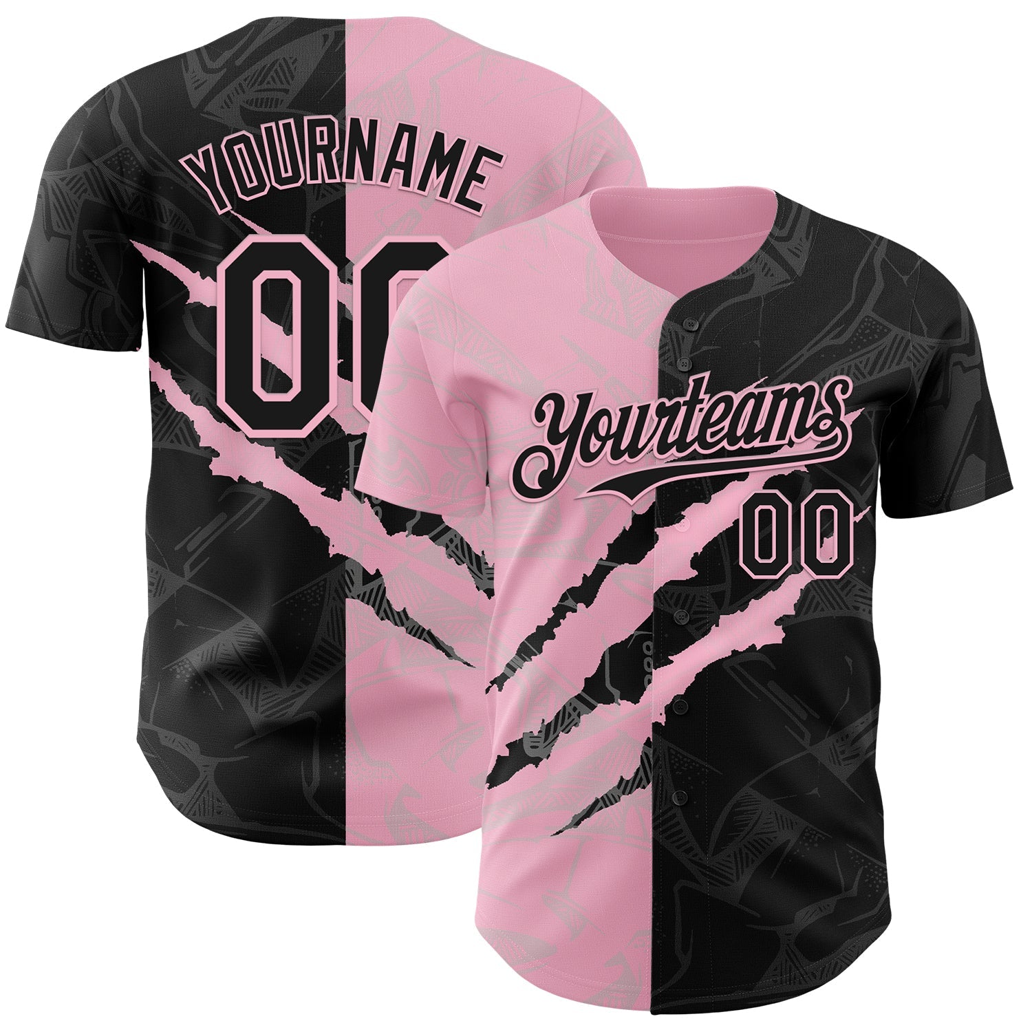 Custom Graffiti Pattern Black-Light Pink 3D Scratch Authentic Baseball Jersey - Sky-Custom