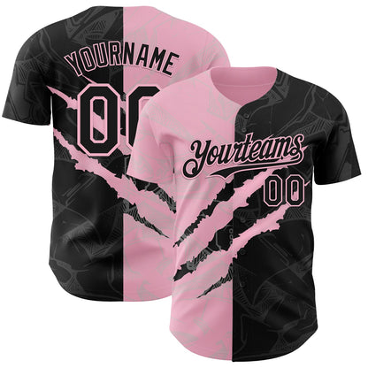Custom Graffiti Pattern Black-Light Pink 3D Scratch Authentic Baseball Jersey - Sky-Custom