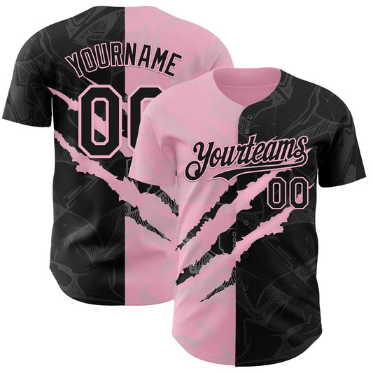 Custom Graffiti Pattern Black-Light Pink 3D Scratch Authentic Baseball Jersey - Sky-Custom