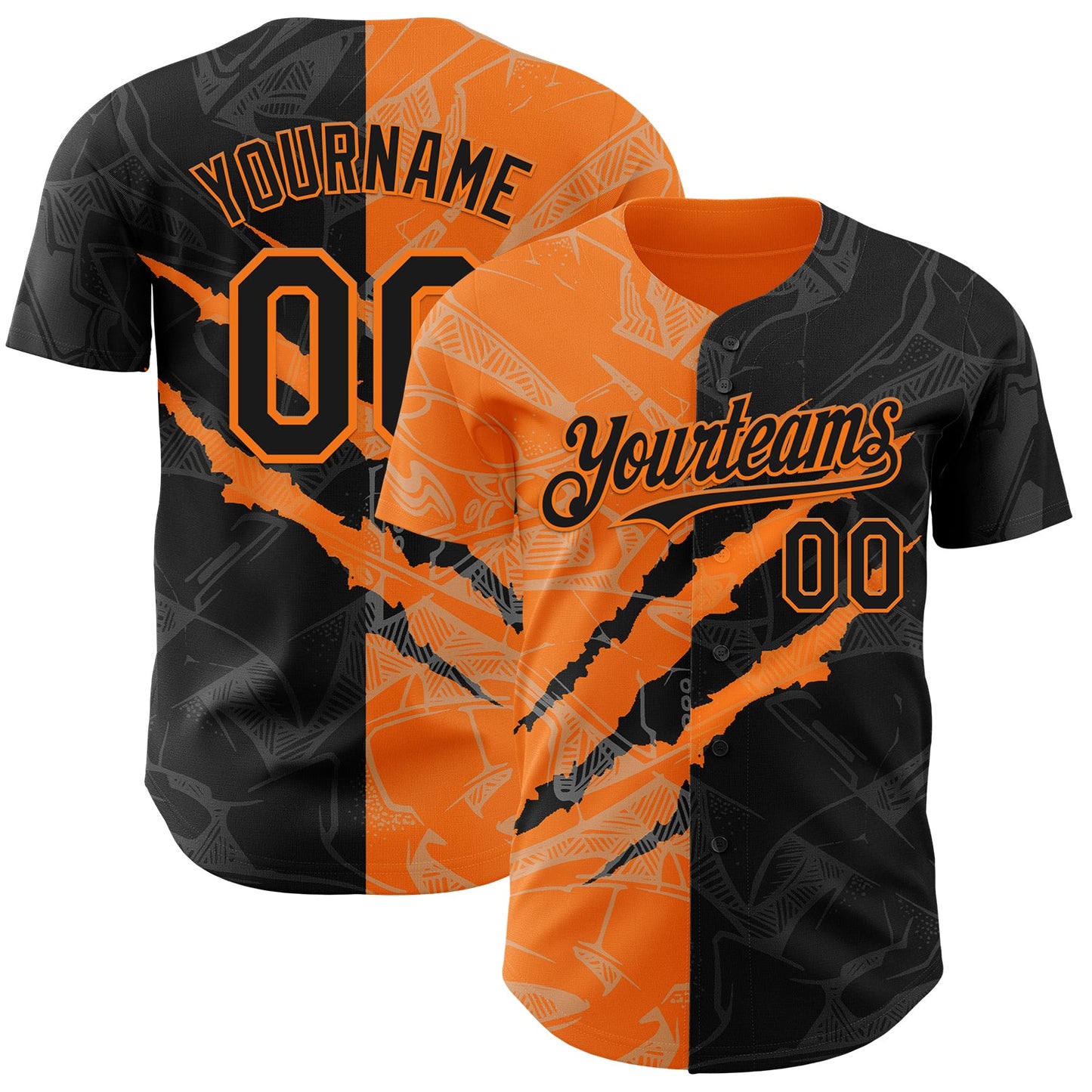 Custom Graffiti Pattern Black-Bay Orange 3D Scratch Authentic Baseball Jersey - Sky-Custom