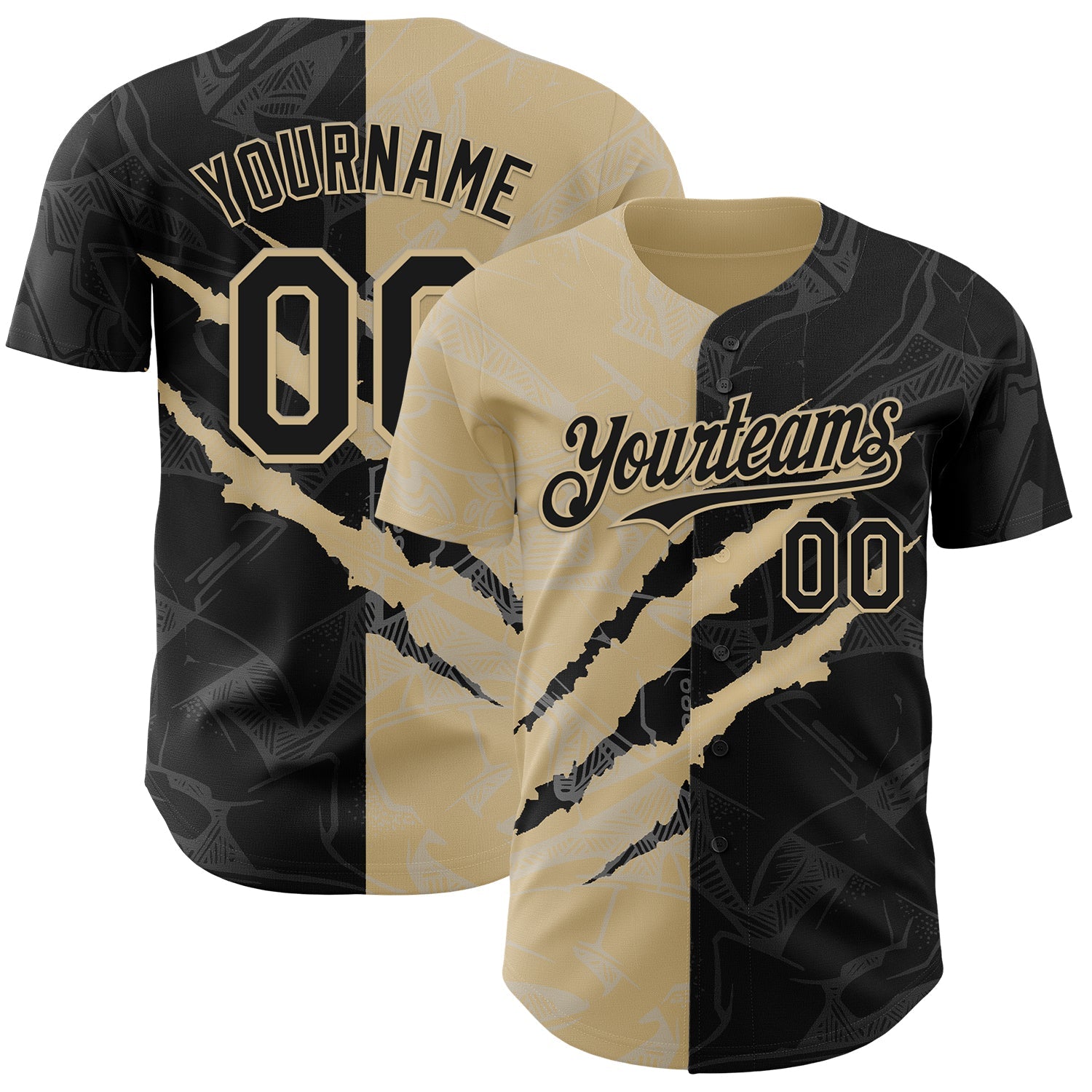 Custom Graffiti Pattern Black-Vegas Gold 3D Scratch Authentic Baseball Jersey - Sky-Custom