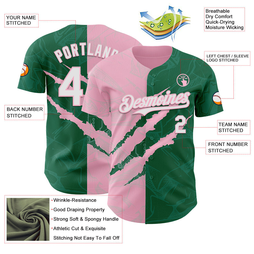 Custom Graffiti Pattern White Kelly Green-Light Pink 3D Scratch Authentic Baseball Jersey - Sky-Custom