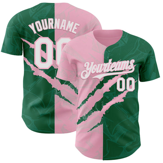 Custom Graffiti Pattern White Kelly Green-Light Pink 3D Scratch Authentic Baseball Jersey - Sky-Custom