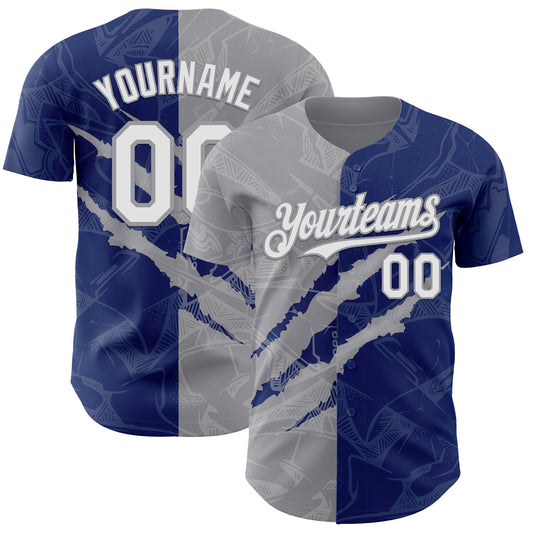 Custom Graffiti Pattern White Royal-Gray 3D Scratch Authentic Baseball Jersey - Sky-Custom