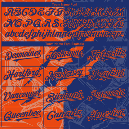 Custom Graffiti Pattern Royal-Orange 3D Scratch Authentic Baseball Jersey - Sky-Custom