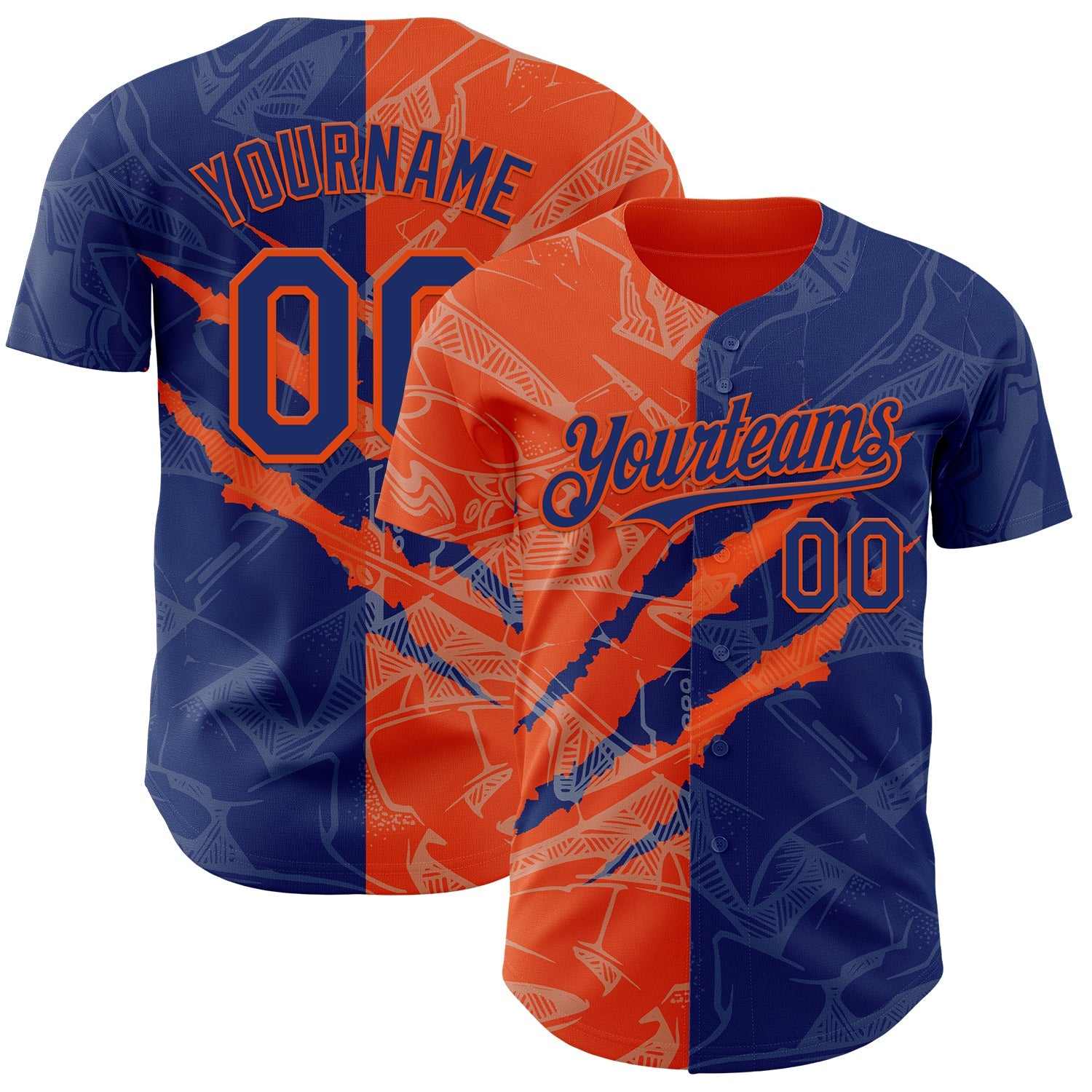 Custom Graffiti Pattern Royal-Orange 3D Scratch Authentic Baseball Jersey - Sky-Custom
