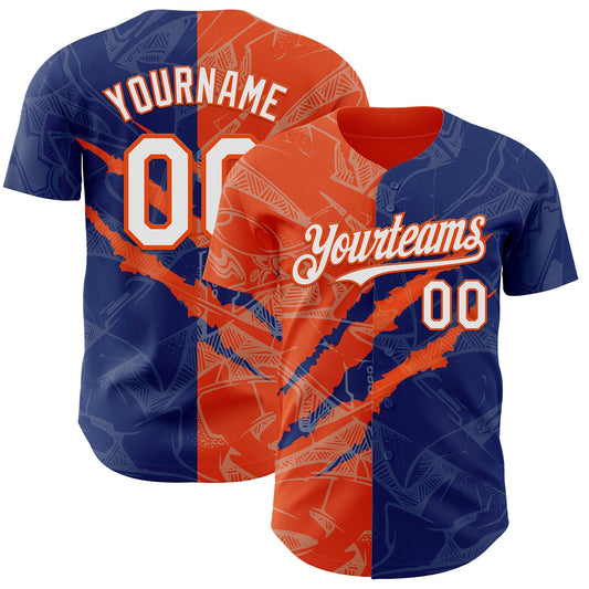 Custom Graffiti Pattern White Royal-Orange 3D Scratch Authentic Baseball Jersey - Sky-Custom