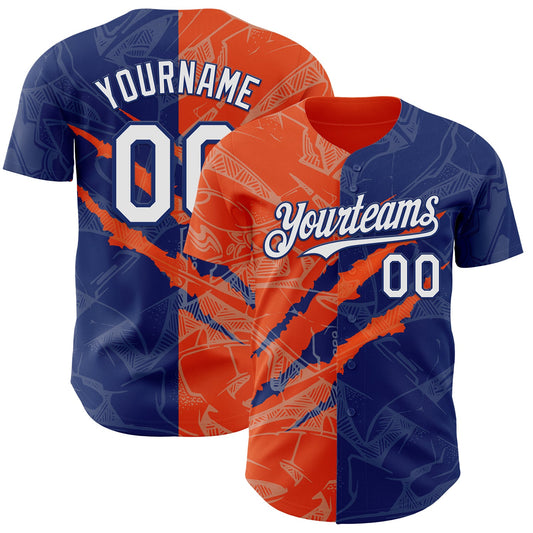 Custom Graffiti Pattern White Royal-Orange 3D Scratch Authentic Baseball Jersey - Sky-Custom