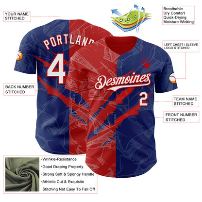 Custom Graffiti Pattern White Royal-Red 3D Scratch Authentic Baseball Jersey - Sky-Custom