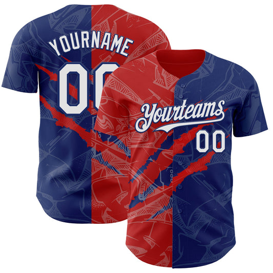 Custom Graffiti Pattern White Royal-Red 3D Scratch Authentic Baseball Jersey - Sky-Custom