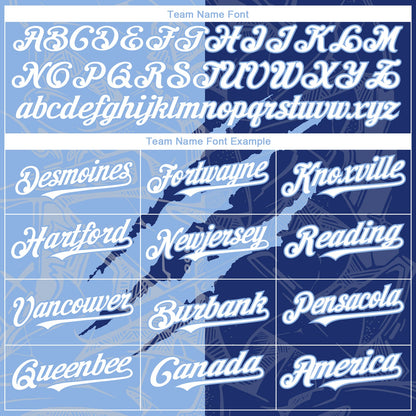 Custom Graffiti Pattern White Royal-Light Blue 3D Scratch Authentic Baseball Jersey - Sky-Custom