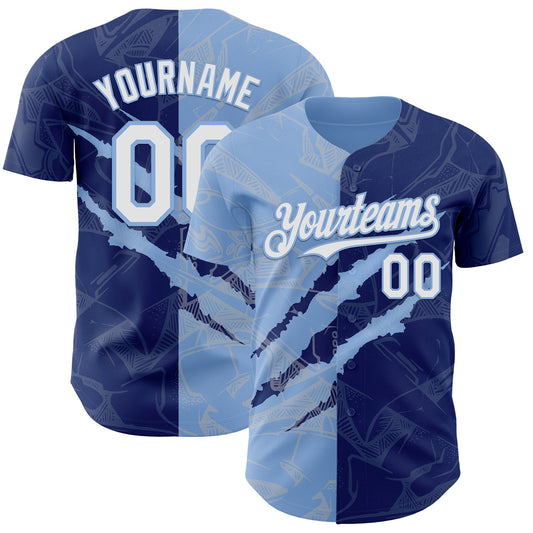 Custom Graffiti Pattern White Royal-Light Blue 3D Scratch Authentic Baseball Jersey - Sky-Custom