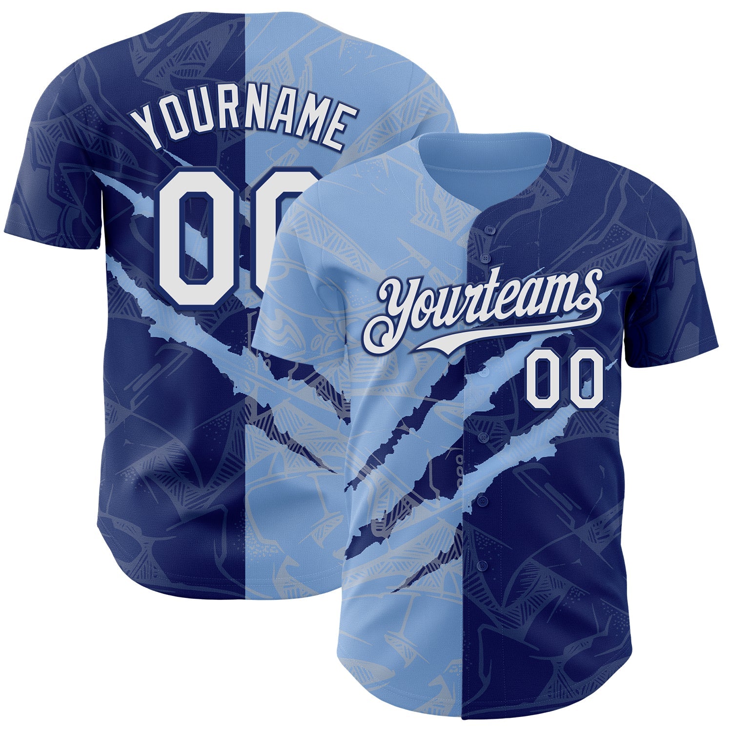 Custom Graffiti Pattern White Royal-Light Blue 3D Scratch Authentic Baseball Jersey - Sky-Custom