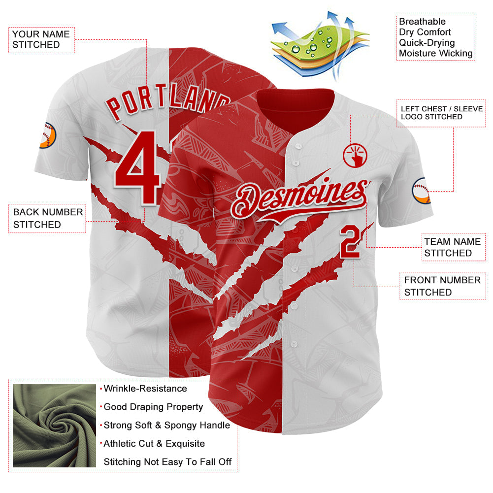 Custom Graffiti Pattern Red-White 3D Scratch Authentic Baseball Jersey - Sky-Custom