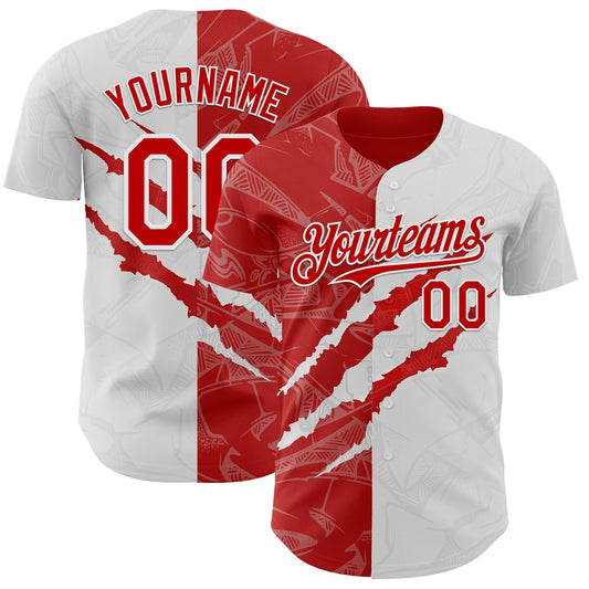 Custom Graffiti Pattern Red-White 3D Scratch Authentic Baseball Jersey - Sky-Custom